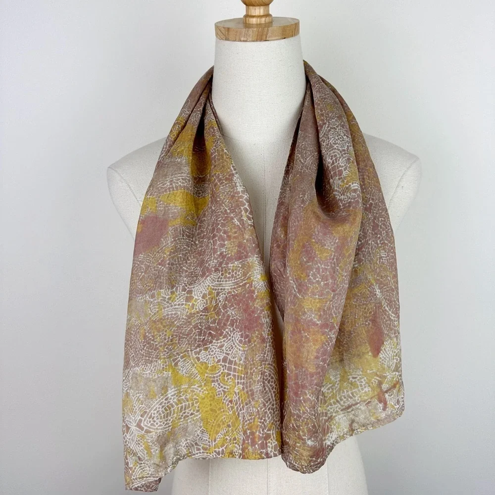 Silk Pink and Yellow Printed Scarf